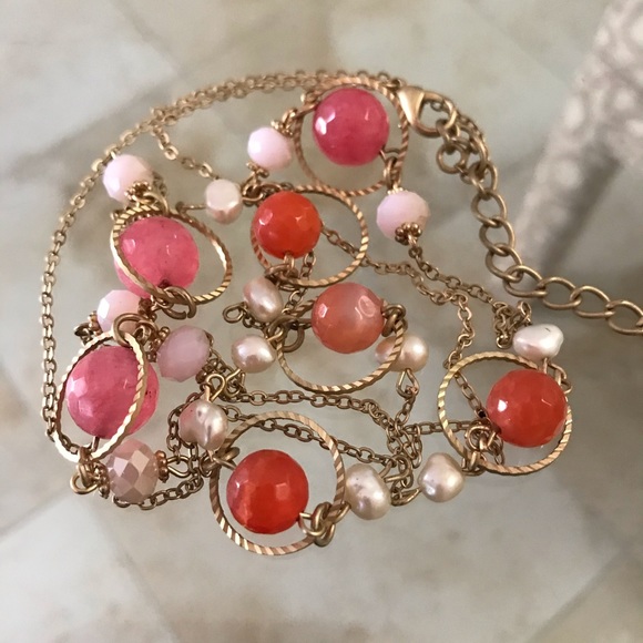 Rose Rhodochrosite and Seed Pearl Double Necklace - Picture 5 of 5